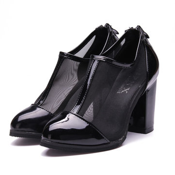 Mailles creuses sur la cheville bout pointu talon épais glissière sandales